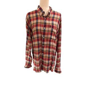 Barbour Tailored Fit Plaid Button-Down Shirt Burgundy Blue Yellow Men’s Size L